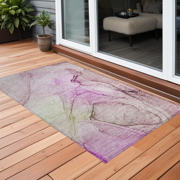 3' X 5' Pink Abstract Washable Non Skid Indoor Outdoor Area Rug N270-559400