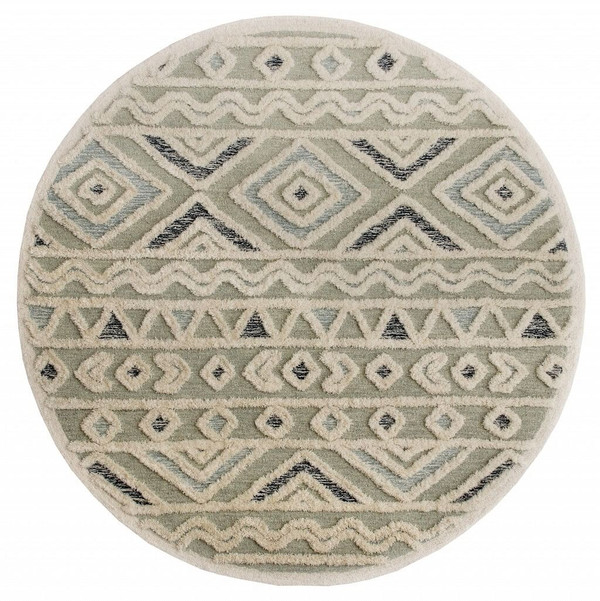 6' Round Cream Modern Geometric Area Rug N270-396185