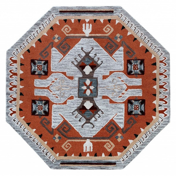6' Round Terracotta Tribal Area Rug N270-396191