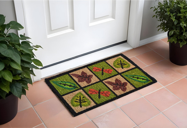18" X 30" Brown Coir Leaves Outdoor Door Mat N270-555497