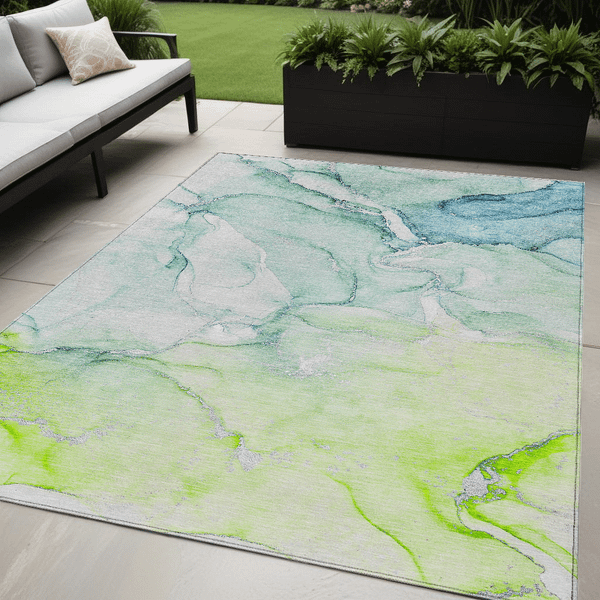 5' X 8' Green Abstract Washable Non Skid Indoor Outdoor Area Rug N270-560215