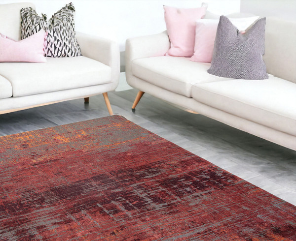 6' X 8' Red and Gray Abstract Non Skid Area Rug N270-548614