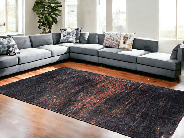 7' X 9' Black and Gold Abstract Non Skid Area Rug N270-548543