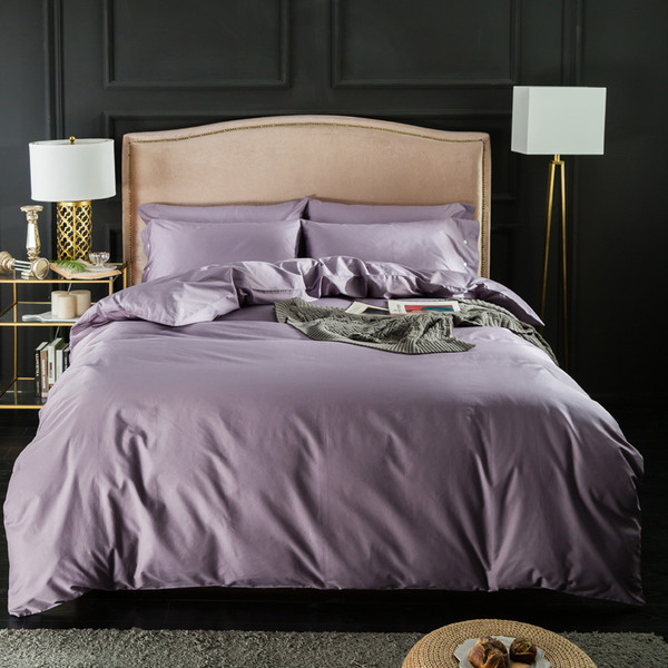 Flower Pattern: Elegant purple, Size: QUEEN - Four-piece long-staple cotton solid color set Q119-CJJJJFCZ00082-Elegant purple-QUEEN
