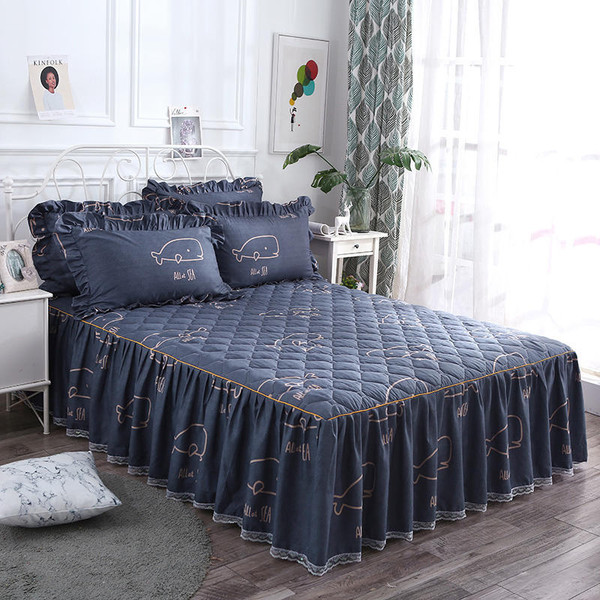 Color: Deep sea flow, Size: 180X220cmSingle bed skirt - Twill Thickened Bedspread Bed Skirt Single  Q119-CJCZ122247019SH
