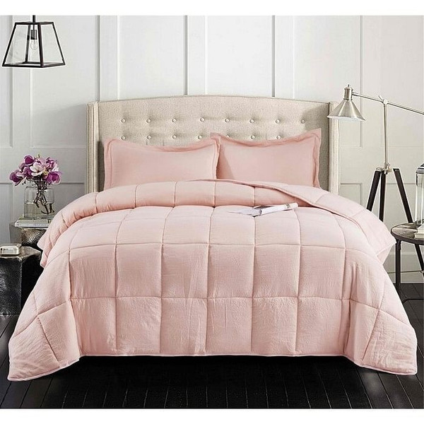 Queen Size Pink 3 Piece Microfiber Reversible Comforter Set Q280-PIQU4058