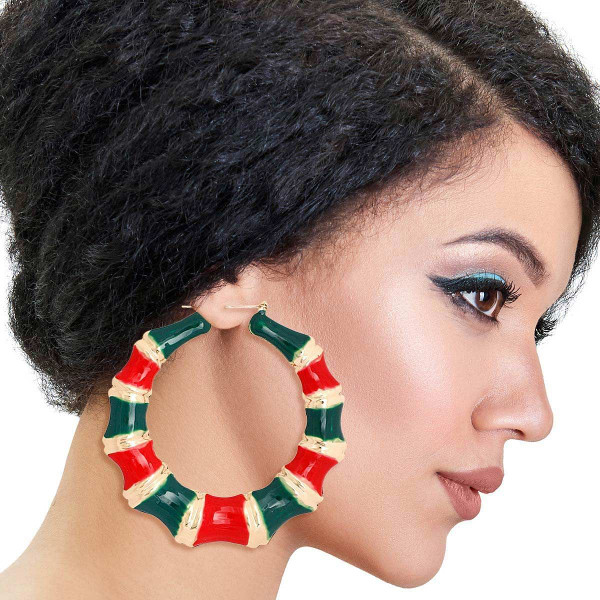 Red and Green Color Bamboo Hoops T226-9485713473855