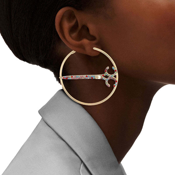 Multi Color Stone Scissor Hoops T226-9485770817855