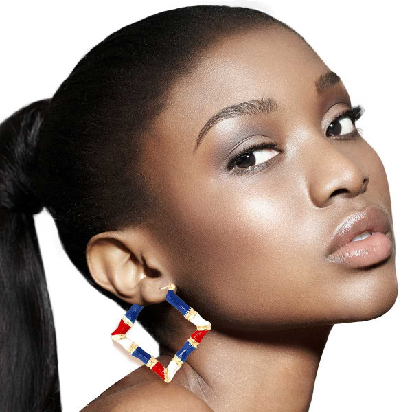 Red White Blue Diamond Bamboo Hoops T226-9485681262911