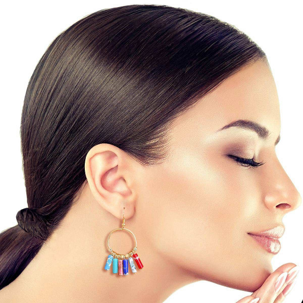 Multi Color Marble Bead Earrings T226-9485722190143