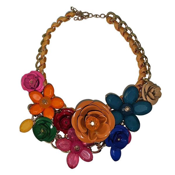 Deep Rainbow Rose Chunky Collar Necklace T226-9485530857791