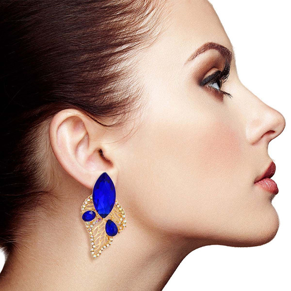 Elegant Royal Blue Leaf Stud T226-9485550911807