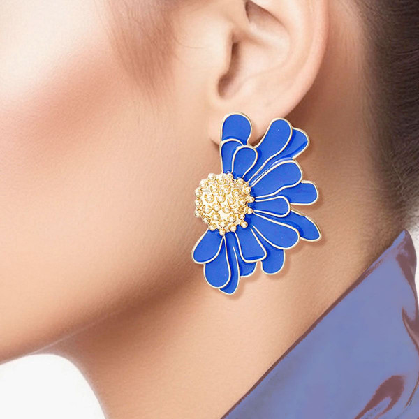 Studs Blue Half Daisy Flower Earrings for Women T226-9485271073087