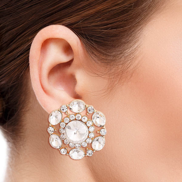 Gold Clear Crystal Circle Studs T226-9485768556863