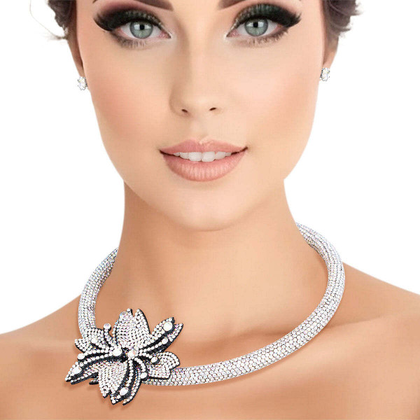 Choker Silver Bling Pointed Flower Set for Women T226-9485348831551