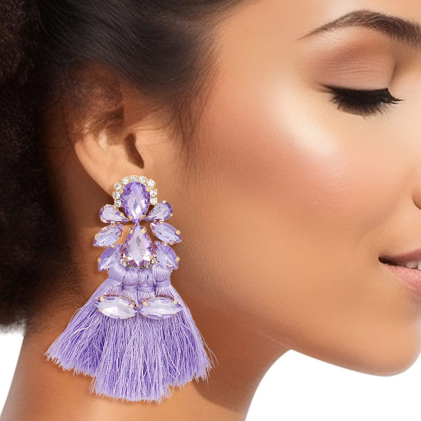 Tassel Lavender Crystal Medium Earrings for Women T226-9485292372287