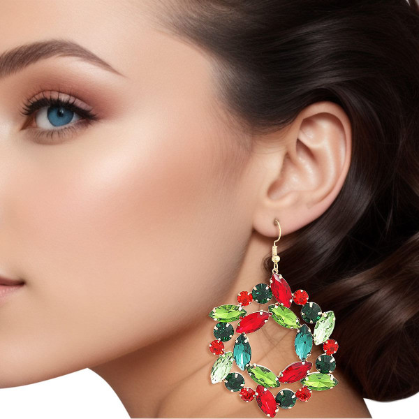 Dangle Xmas Medium Wreath Earrings for Women T226-9485396476223