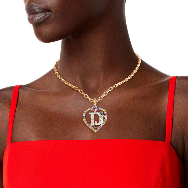 Multi Color Designer D Heart Necklace T226-9485510181183