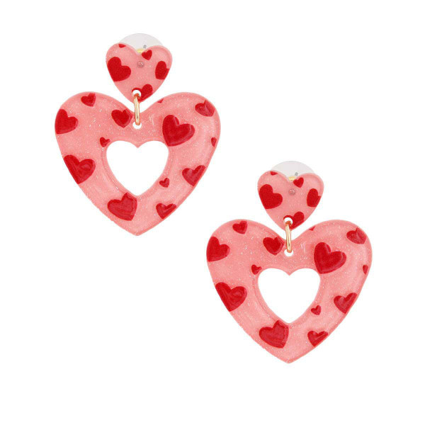 Pink Red Glitter Heart Earrings T226-9485567197503