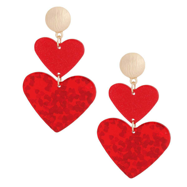 Red Double Heart Earrings T226-9485567394111