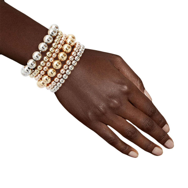 6 Pcs Mixed Metal Ball Bead Bracelets T226-9485636763967