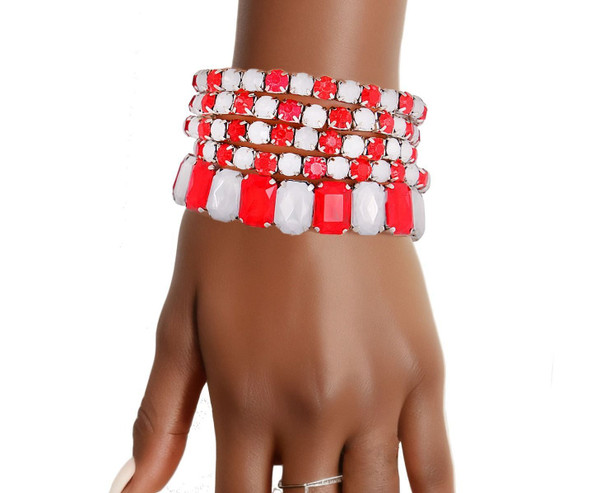 Red White Stretch Tennis Bracelets T226-9485374587199