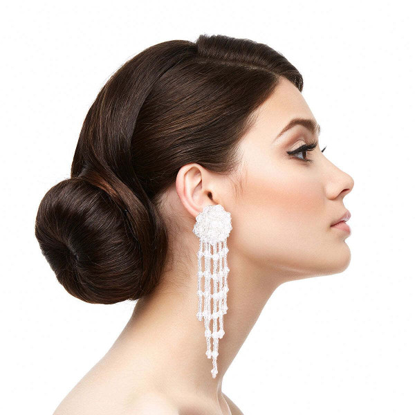 Clear Glass Bead Ball Fringe Earrings T226-9485640335679