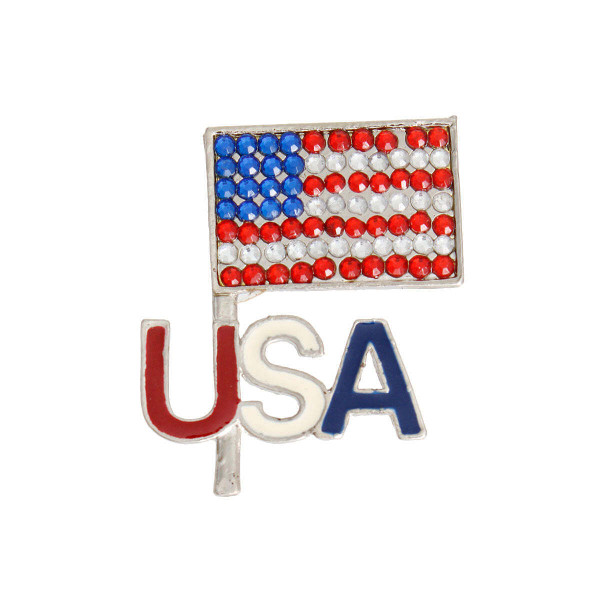 Silver USA Flag Brooch T226-9485475545407
