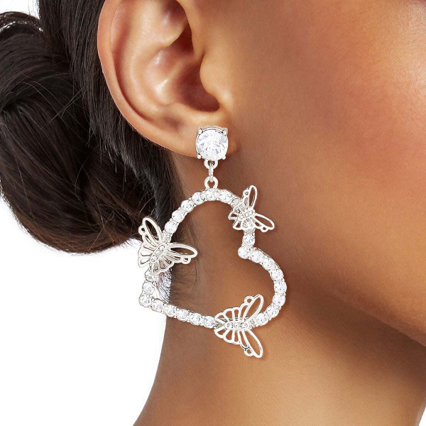 Silver Butterfly Heart Earrings T226-9485381402943