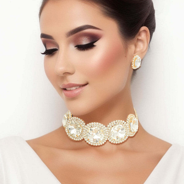 Brilliant Gold Round Cut Crystal Choker T226-9485593411903
