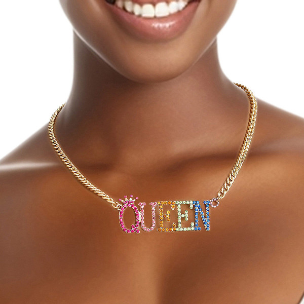 Necklace Multicolor Iced Queen Chain for Women T226-9485282050367