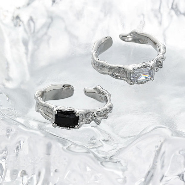Fashion Geometry Square CZ Irregular 925 Sterling Silver Adjustable Ring R866-HFH_661442598371