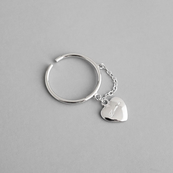 Women Simple Heart Chain 925 Sterling Silver Adjustable Ring R866-HFH_559308444808