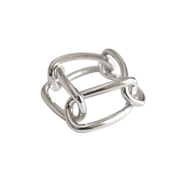 Geometric Hollow Rectangle Chain 925 Sterling Silver Ring R866-HFH_582704512577