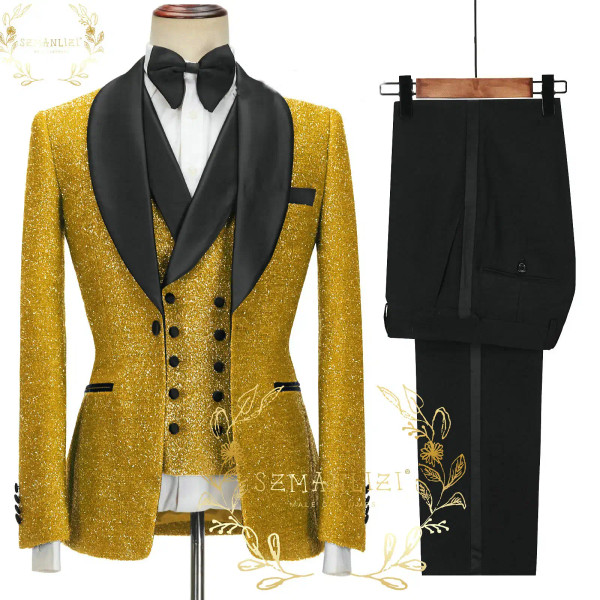 Color: GRAY, Size: XXL - SZMANLIZI 2022 Latest Designs Black Floral Party Blazer Men Suits Costume  F640-12000027227851521