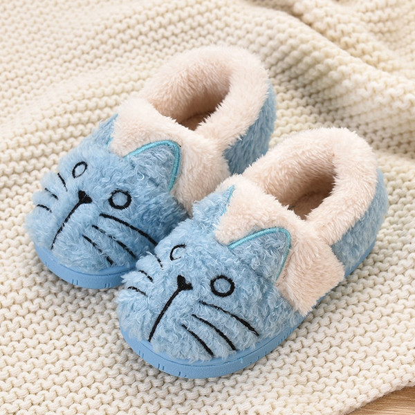 Color: Blue, Size: 21 - Toddler Baby Home Slippers Girls Cute Cartoon Cat Cotton Shoes Winter Child Q119-CJBHNSNS03549-Blue-21