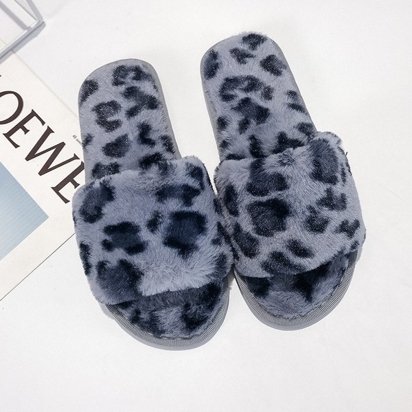 Color: Blue Leopard 1, Size: 36 to37 - Leopard slippers female fur mop Q119-CJBHNSNS17597-Blue Leopard 1-36 to37