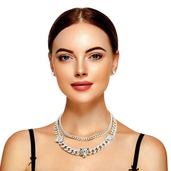 Silver Iced Cuban Leopard Chain Set T226-9485623984447
