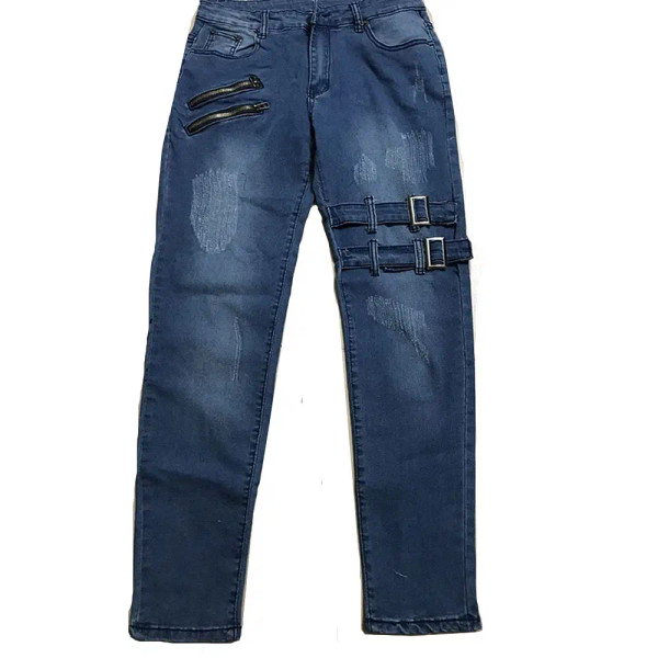 Color: Blue, Size: L, Ships From: CHINA - Men's Punk Hip Hop Black Fashion Jeans Spring summer New  F640-12000040453751904