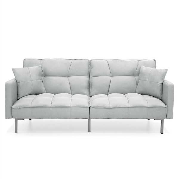 Plush Gray Split-Back Design Convertible Linen Tufted Futon w/ 2 Pillows Q280-GRFMGF8088