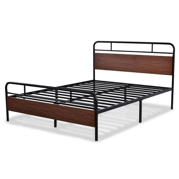 Queen Size Industrial Metal Wood Platform Bed Frame with Headboard and Footboard Q280-SHWQUE1648172