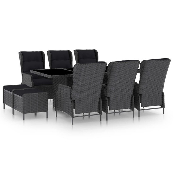  9 Piece Patio Dining Set with Cushions Poly Rattan Dark Gray A949-3060157
