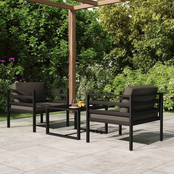 3 Piece Patio Lounge Set with Cushions Aluminum Anthracite A949-3107780