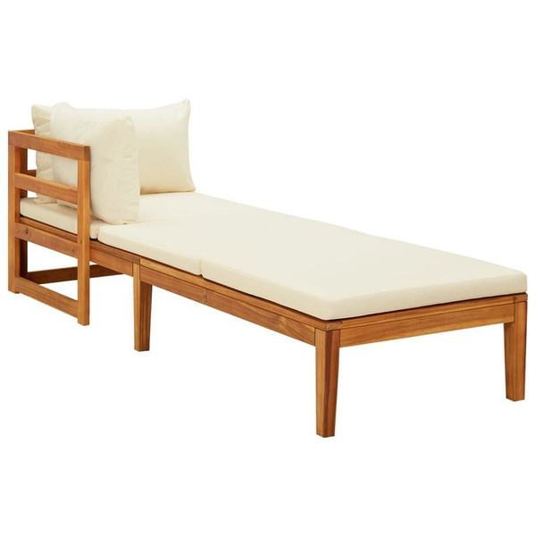 Sun Lounger with 1 Armrest Cream White Solid Acacia Wood A949-316313
