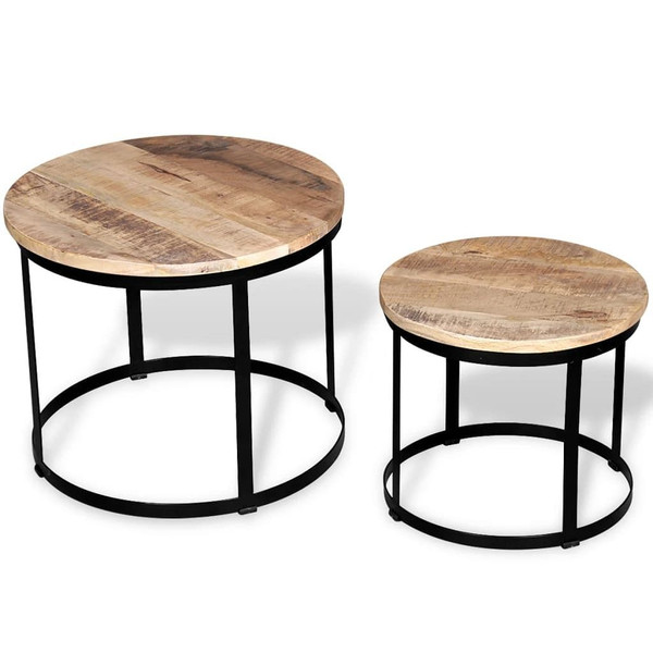 Two Piece Coffee Table Set Rough Mango Wood Round 15.7"/19.7 A949-244006
