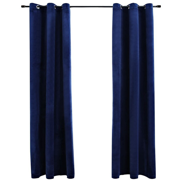 Blackout Curtains with Rings 2 pcs Navy Blue 37"x63" Velvet A949-134828
