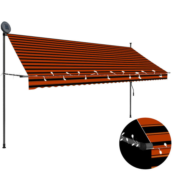 Manual Retractable Awning with LED 137.8" Orange and Brown A949-145881