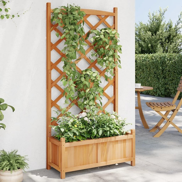 Planter with Trellis Brown Solid Wood Fir A949-365488