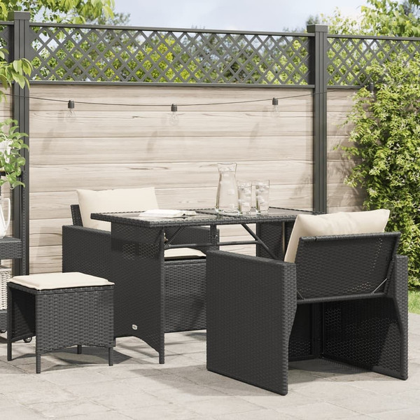 4 Piece Patio Sofa Set with Cushions Black Poly Rattan A949-366358