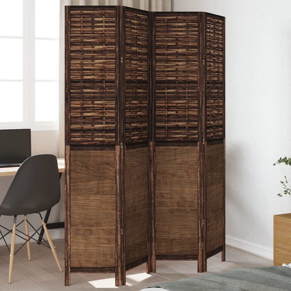 Room Divider 4 Panels Dark Brown Solid Wood Paulownia A949-358707